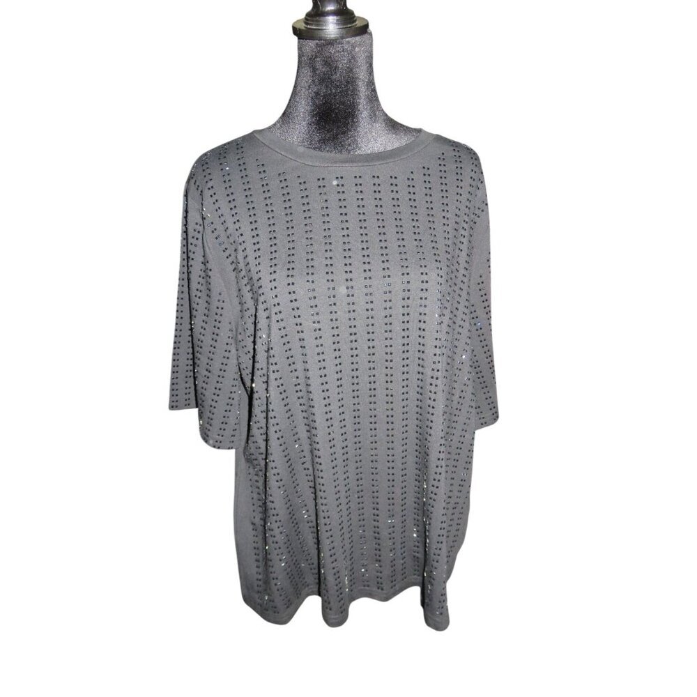 Ontwelfth Black Rhinestone embellished short sleeve tunic 2X PTP 22 Length 26
